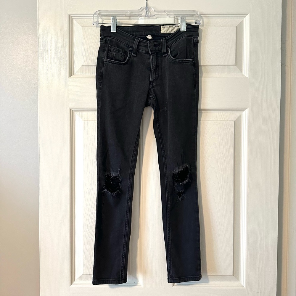 rag & bone Women's Charcoal Distressed Skinny Jeans